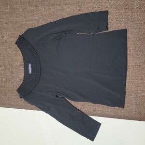 Jones New York Signature Black Ruffle Pleats Boat Neck 3/4 Sleeve